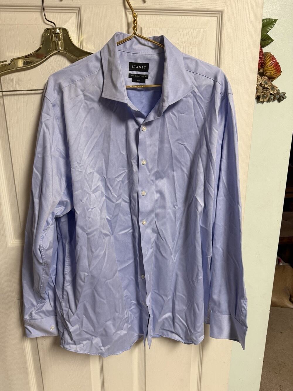 Stantt Walker Mens Cotton Long Sleeve Blue Shiny Dress Shirt Mott 54w XL 2xL